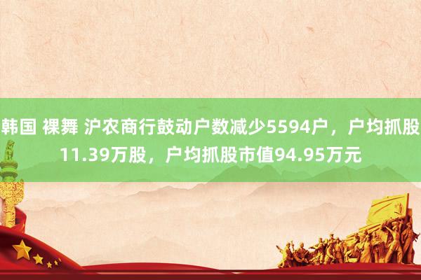 韩国 裸舞 沪农商行鼓动户数减少5594户，户均抓股11.39万股，户均抓股市值94.95万元